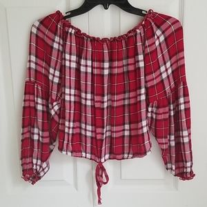 Hollister Lettuce-edge Cropped Plaid Blouse